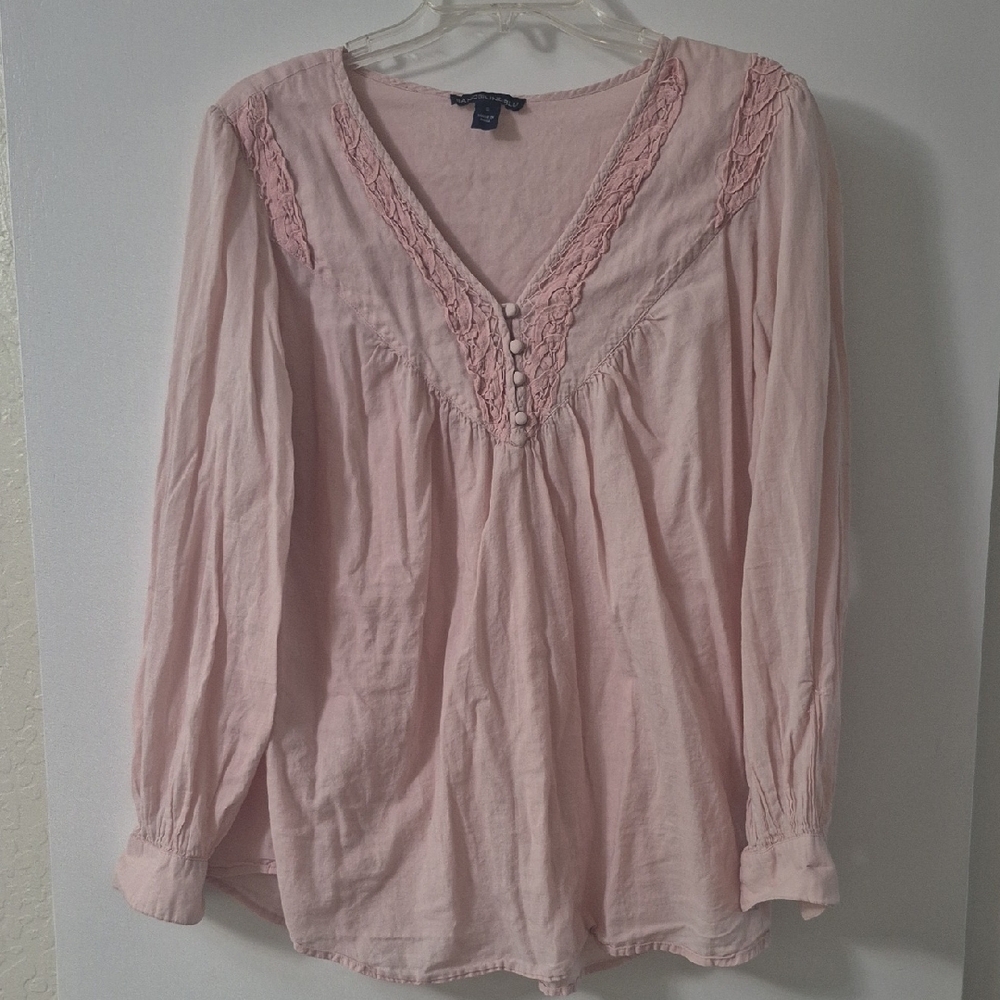 Bandolino Pink Ruffled Long Sleeve Blouse